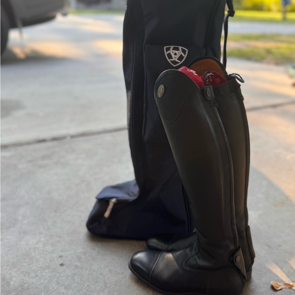Custom Deniro Black Equestrian Boots with Ariat Carry Bag